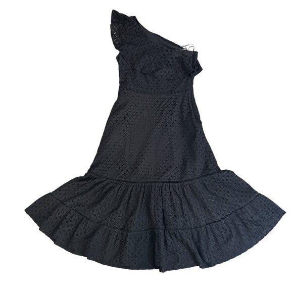 Banana Republic Black One Shoulder Lace Dress Sz 0 Tiered Ruffle Cocktail - Picture 5 of 9